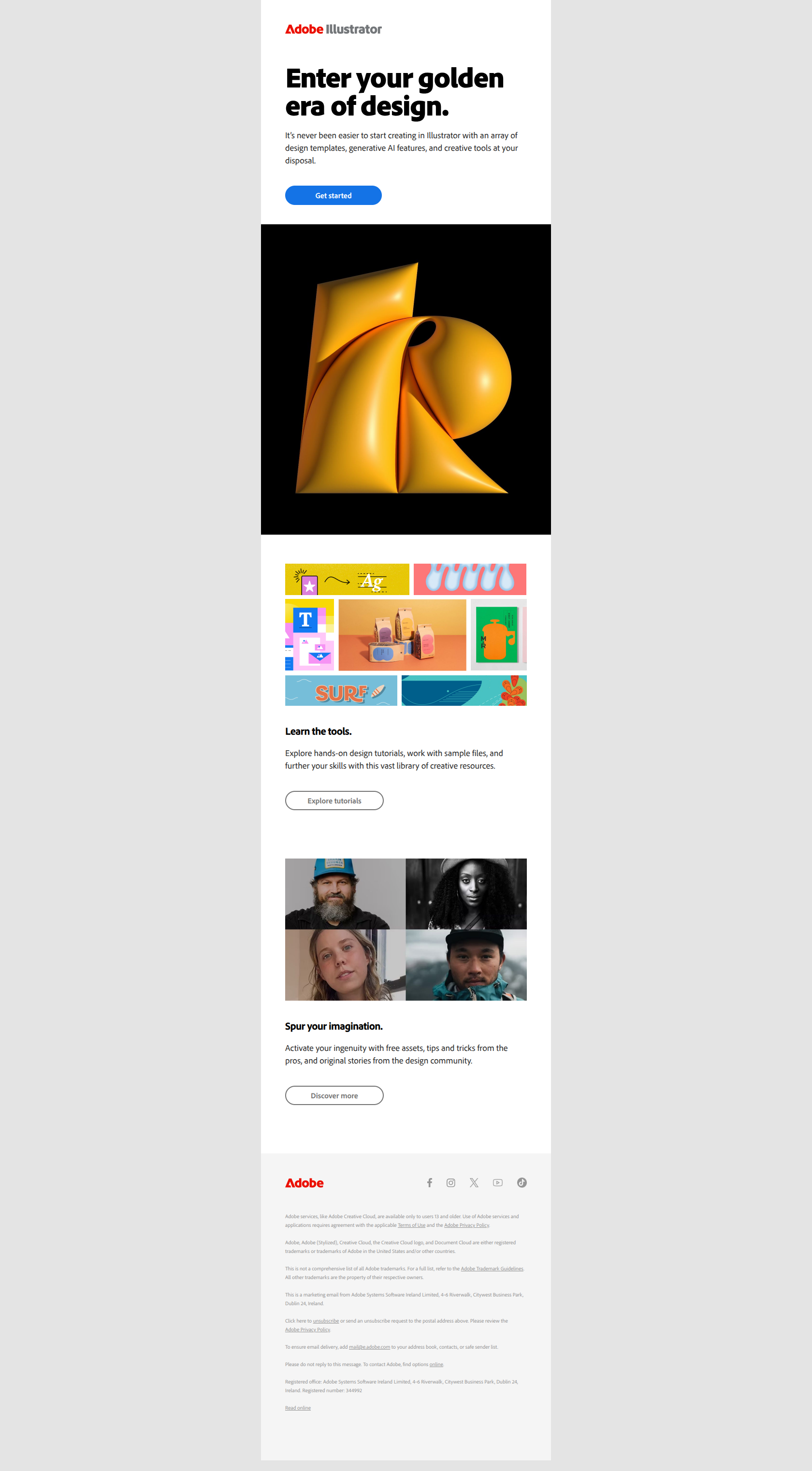 Welcome to Illustrator — email screenshot from Adobe