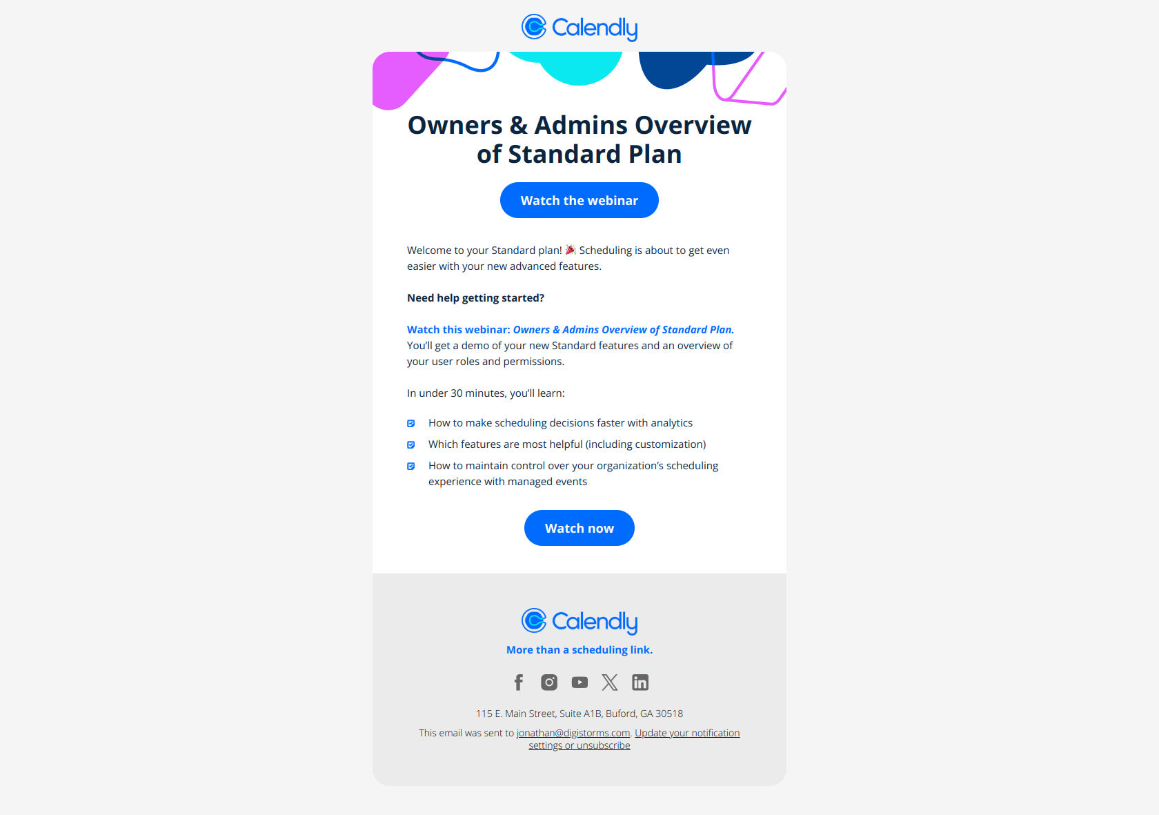 ❗Next steps for your new Standard plan — email screenshot from Calendly