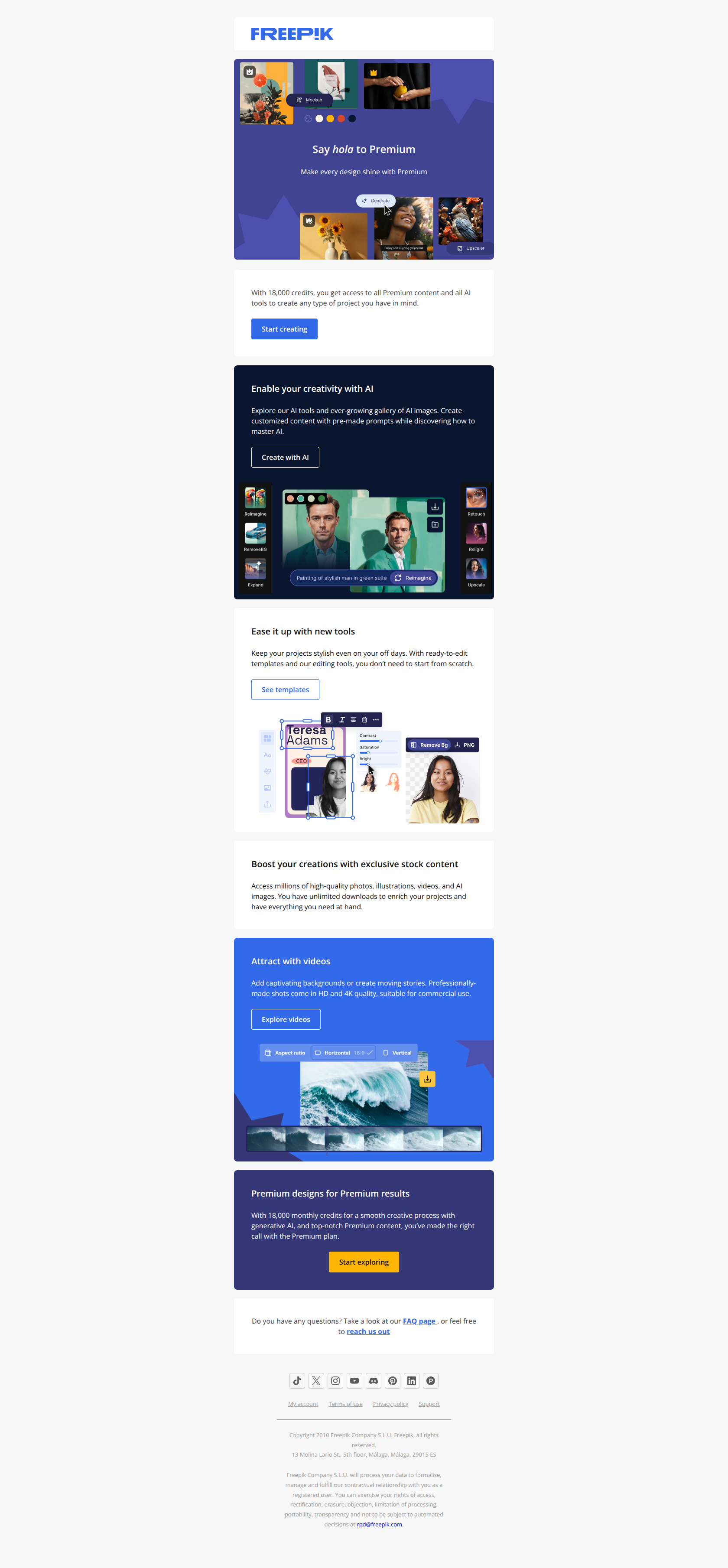 Welcome to Premium — email screenshot from Freepik