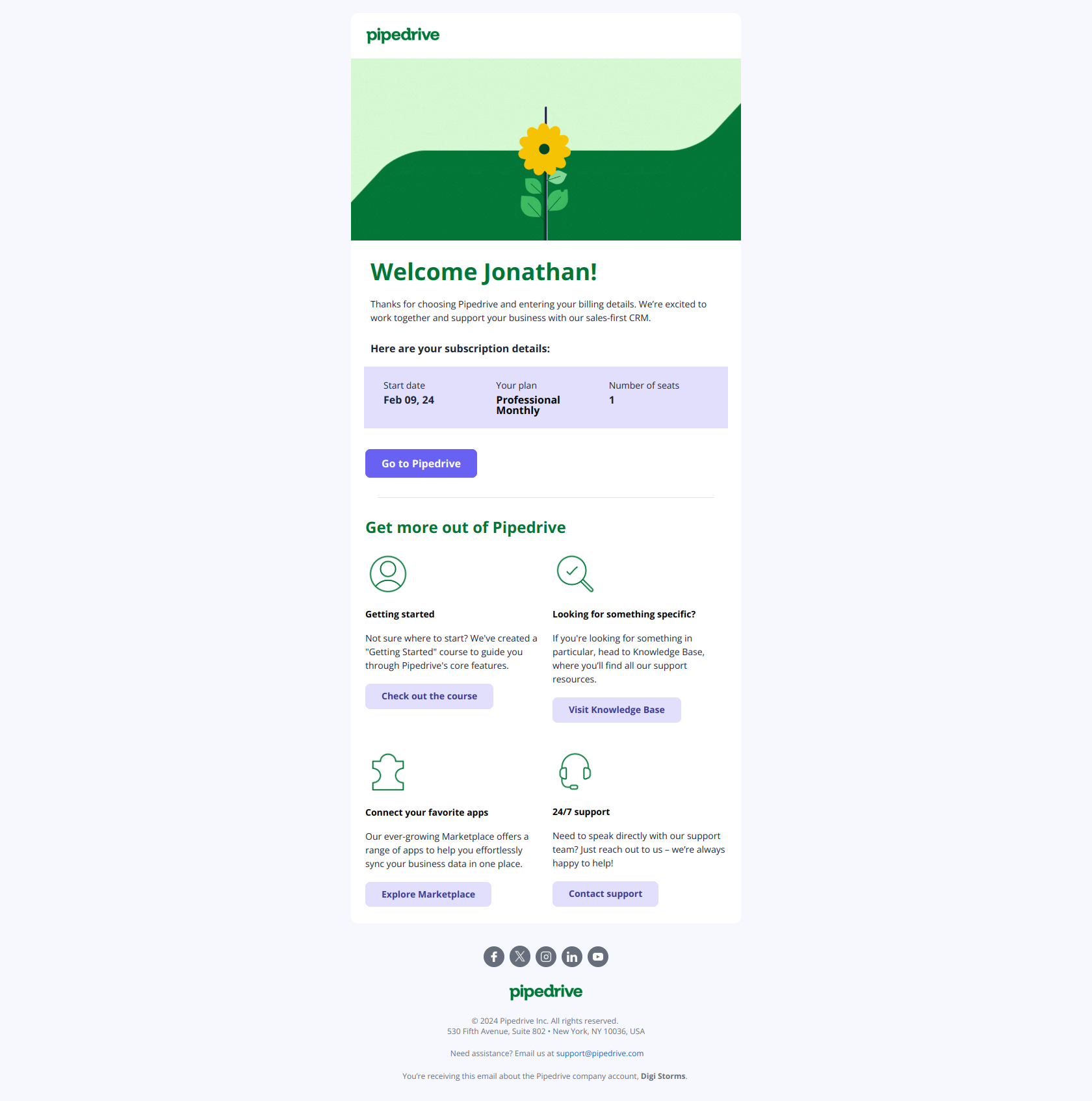 Let’s get going with Pipedrive! — email screenshot from Pipedrive